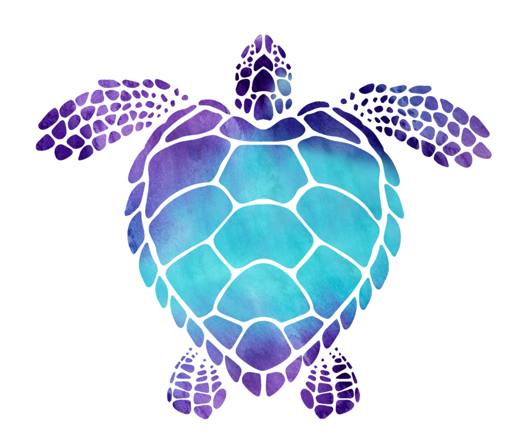 purple and blue drawing of a sea turtle